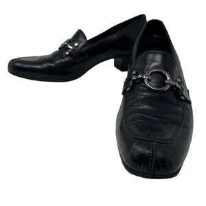 Munro Leather Split Toe Horsebit Loafer Block Heel Pumps - 7